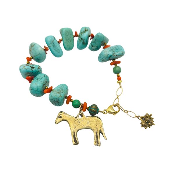 Turquoise and gold horse charm bracelet.