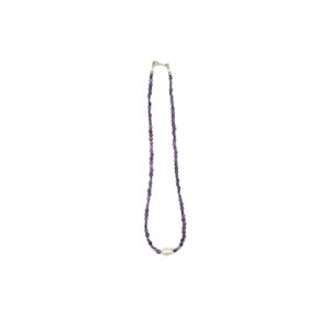 Amethyst beaded necklace with pearl pendant.