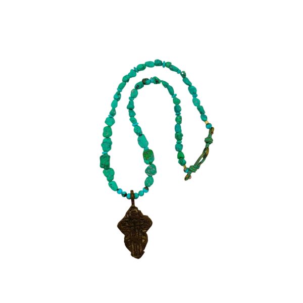 Turquoise beaded necklace with cross pendant.