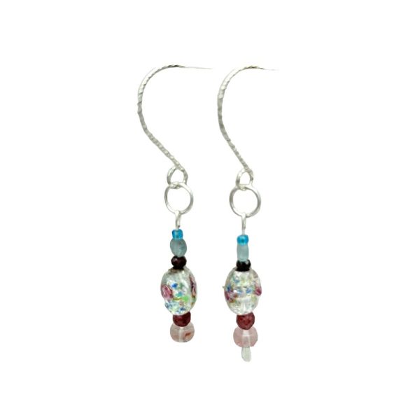 Silver earrings with colorful beads.