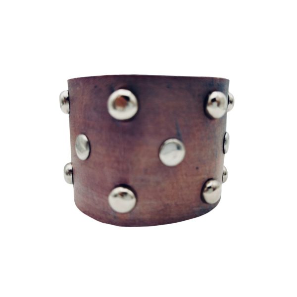 Brown leather bracelet with silver studs.