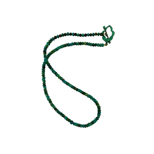Green gemstone beaded necklace with clasp.