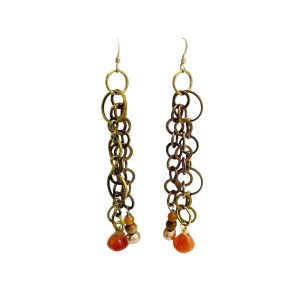 Gold and orange circle earrings.